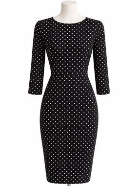 Ann Taylor Black and White Polka Dot Long Sleeve Dress